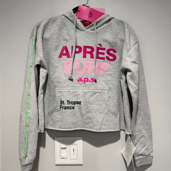 Apres Surf APS Tops - NEW Apres Surf Felpa Coco Beach Gray Pink Green Hoodie Size Medium